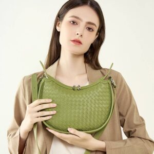 Fashion Green Cow Leather Hand Woven Crescent Crossbody Bags