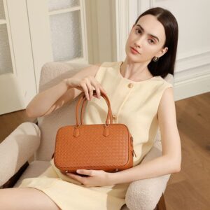 Leisure Woven Style Brown Calfskin Boston Crossbody Bags
