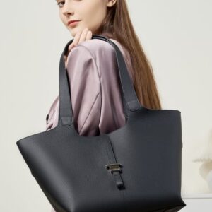 Big Capacity Black Cow Leather Inverted Wind Chime Shape Commuter Tote Bags