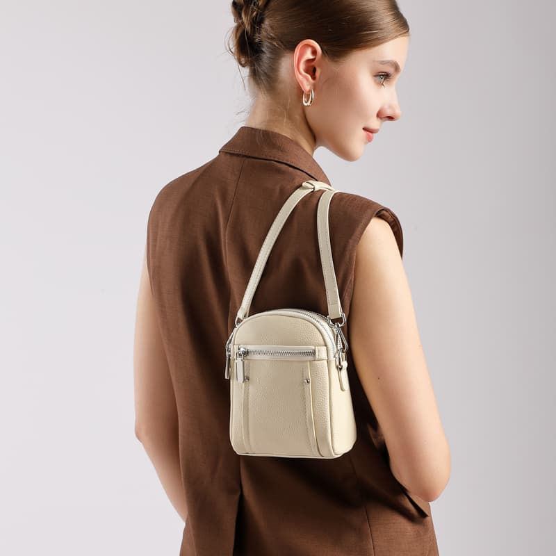 Women's Off White Togo Leather Zipper Mini Bags - Image 3