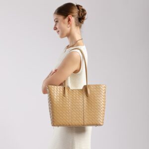 Apricot Leather Woven Tote Bags