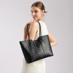 black calfskin woven tote bag